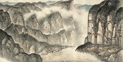 黄纯尧（1925～2007） 峡江行 镜片 设色纸本