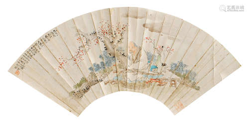 贺天健（1891～1977） 人物 扇面 设色纸本