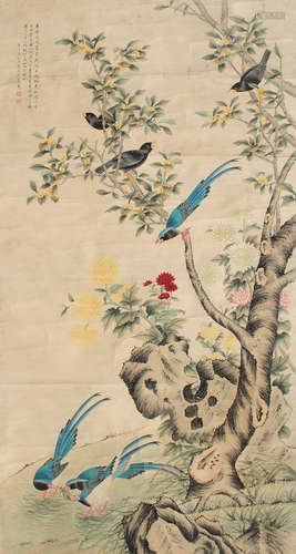 缪嘉惠（1831～1908） 花鸟 立轴 设色纸本