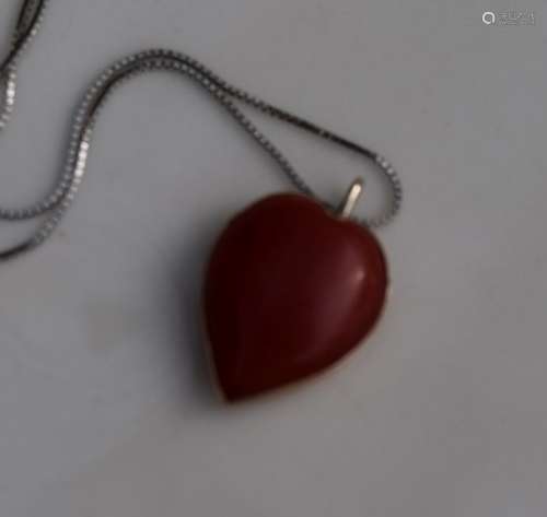 Antique Ox Blood Red Coral Heart Pendant