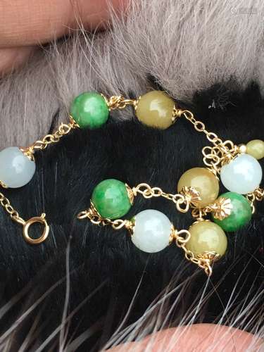 14K Gold Natural Three Color Jadeite Bracelet