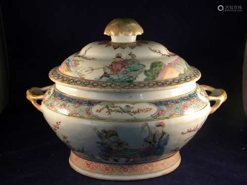 ANTIQUE CHINESE FAMILLE ROSE BOWL WITH LID