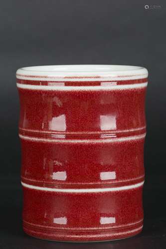 A Chinese Red Glazed Porcelain Brush Pot