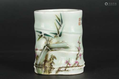 A Chinese Celadon Porcelain Brush Pot