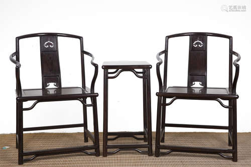 A Pair of Chinese Zitan Chairs with A Side Table