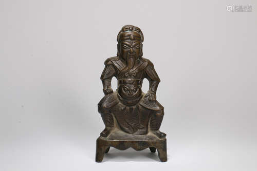 A Chinese Bronze Seated Guanyu