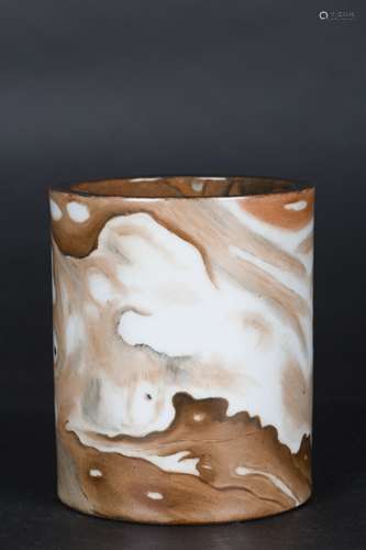 A Chinese Wood-Pattern Glazed Porcelain Brush Pot