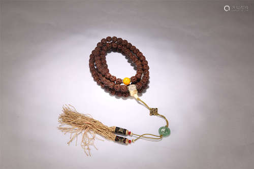 A Chinese Carved Wood Prayer Beads