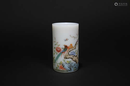 A Chinese Peking Glass Brush Pot