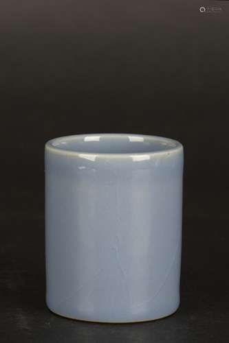 A Chinese Blue Glazed Porcelain Brush Pot