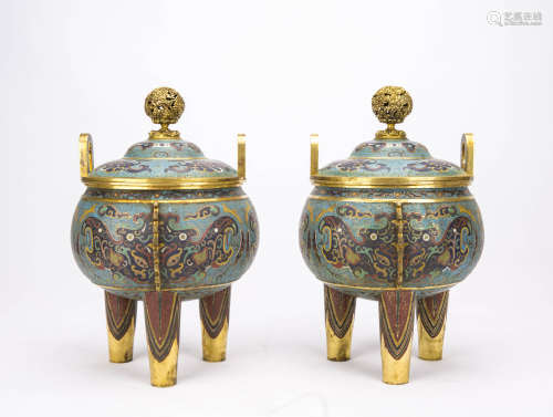 A Pair of Chinese Cloisonné Incense Burners