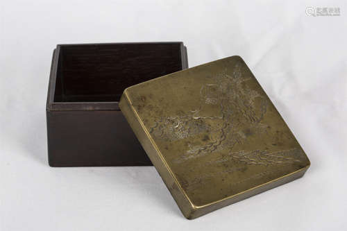 A Chinese Rosewood Box with Bronze Cover 