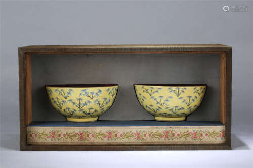 A Pair of Chinese Yellow Glazed Porcelain Bowls