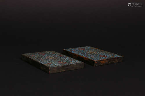A Pair of Chinese Cloisonné Paper Weight Panels