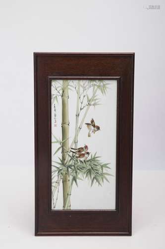 A Chinese Porcelain Plaque with Rosewood Frame