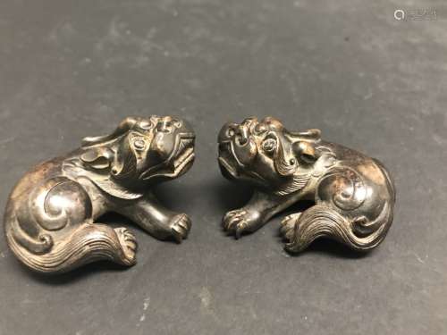 Pair of Chinese Bronze Pixiu Paperweights