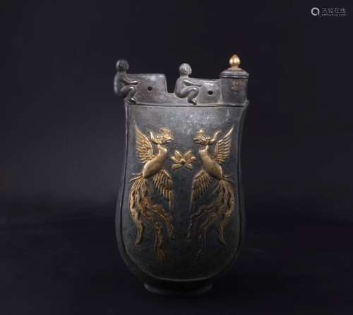 Chinese Liao Gilt Silver Flat Pot