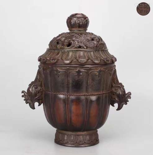 Chinese Bronze Censer with Chicken Head and Dragon Lid