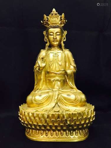 Chinese Gilt Bronze Guanyin Statue