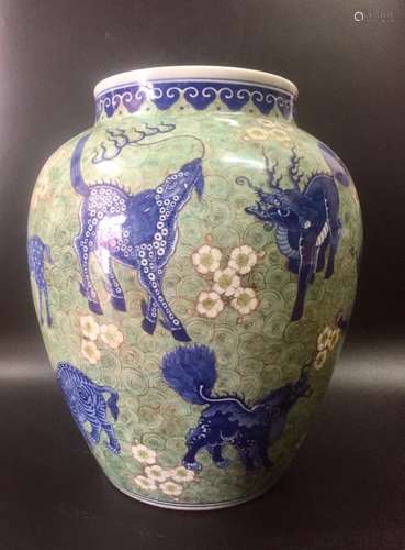 Chinese Wucai and Blue Beast Jar