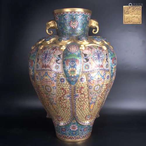 Large Chinese Gilt Bronze Cloisonne Enamel Vase