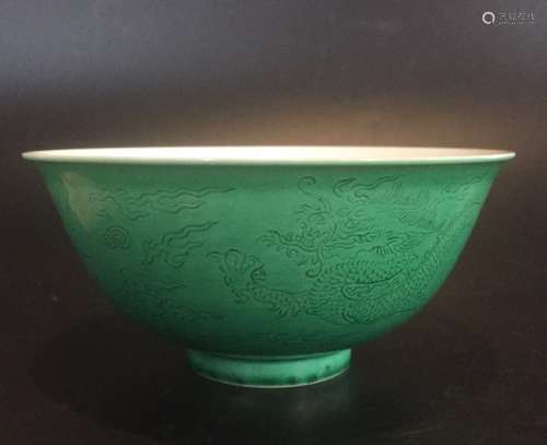 Daoguang Mark, Chinese Green Glaze Dragon Bowl