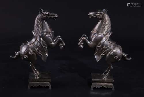 Pair of Chinese Qing Silver Horse Sculpture