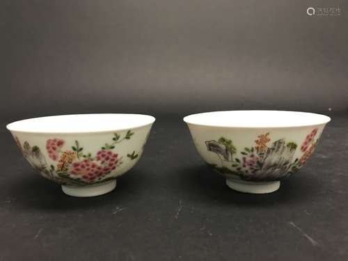 Daoguang Mark, Pair of Chinese Famille Rose Bowls