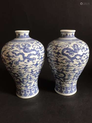 Pair of Blue and White Dragon Meiping