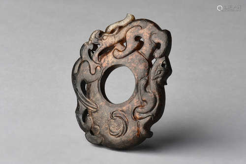 JADE CARVED 'CHILONG' CHICKEN HEART PENDANT