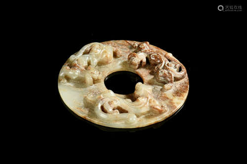 JADE CARVED 'CHILONG' DISC, BI