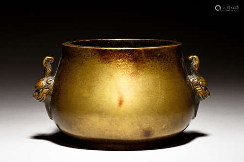 BRONZE CAST CENSER WITH LION HANDLES