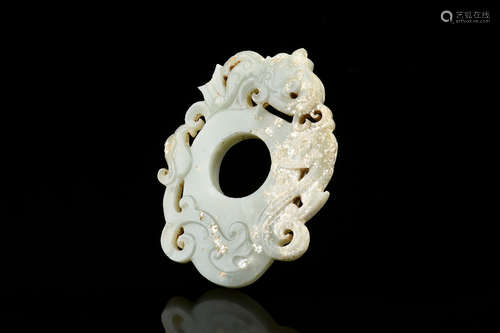 JADE CARVED 'CHILONG' DISC, BI