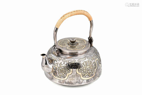 GILT SILVER TEAPOT WITH VINES PATTERN