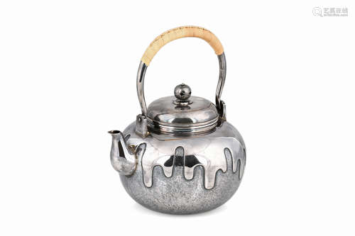 JAPANESE SILVER TEAPOT WITH WATER DRIP PATTERN