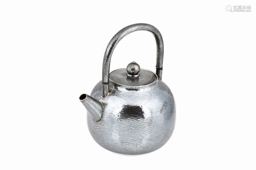 JAPANESE SILVER TEAPOT WITH SCALE PATTERN