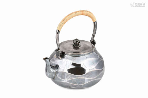 JAPANESE SILVER TEAPOT WITH RIPPLE PATTERN