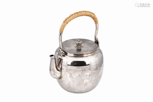 JAPANESE SILVER TEAPOT WITH CARVED FLOWERS PATTERN