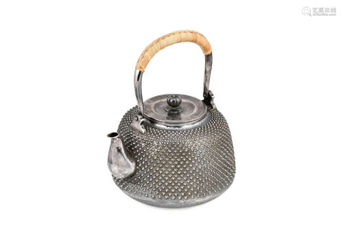 JAPANESE SILVER TEAPOT WITH DOTTED PATTERN