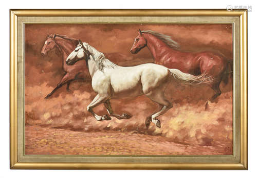 FRAMED OIL PAINTING 'HORSES'