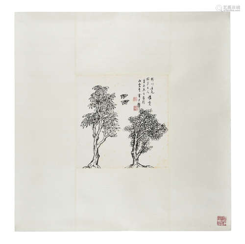 HUANG JUNBI: INK ON PAPER PAINTING 'TREES'