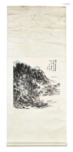 HUANG BINHONG: INK AND COLOR ON PAPER PAINTING 'MOUNTAIN SCENERY'