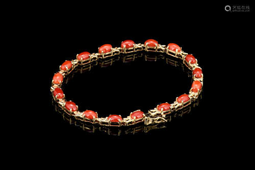 AKA RED CORAL AND 14K YELLOW GOLD BRACELET