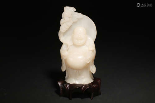 WHITE JADE CARVED MAITREYA BUDDHA