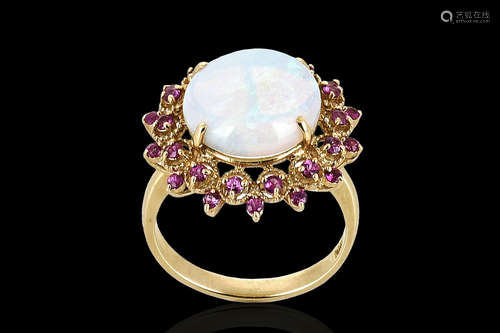 14K YG OPAL RING WITH PINK SAPPHIRES