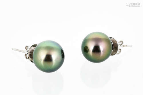 14K WG TAHITIAN BLACK PEARL EARRINGS