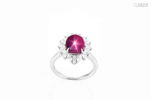 18K WG STAR RUBY RING WITH DIAMONDS AND SGL CERTIFICATE