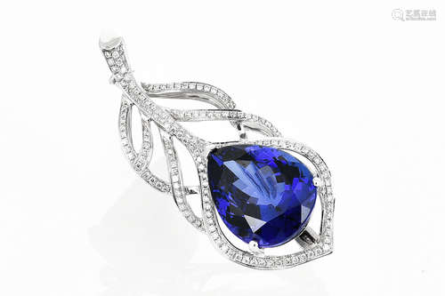 18K WG TANZANITE PENDANT/BROOCH PEAR PENDANT WITH CERTIFICATE