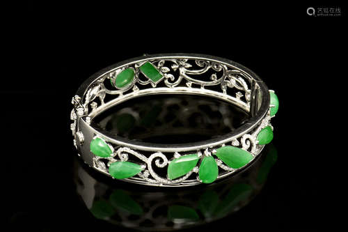 JADEITE AND DIAMOND BANGLE WITH GIA CERTIFICATE