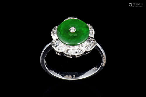 18K WG JADEITE AND DIAMOND RING